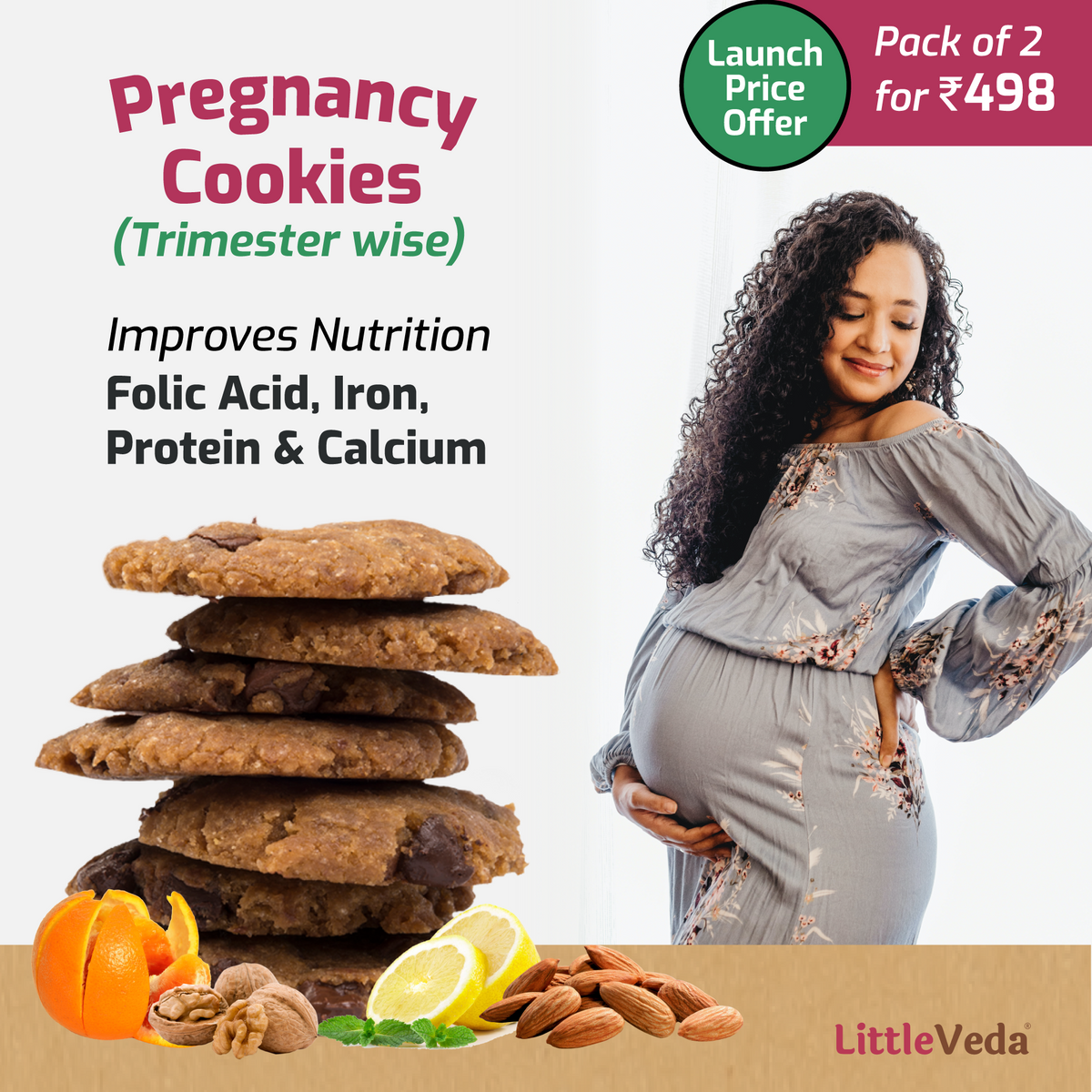 LittleVeda Pregnancy Cookies Trimester 3 (Pack of 2)(150g+150g) Da